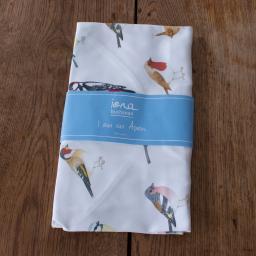 tea towel with garden bird design in packaging