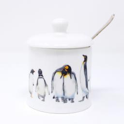 Penguin parade jam pot with lid and indent for tea spoon