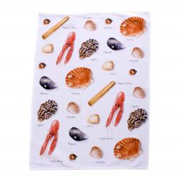 tea towel with shellfish, sea shell design