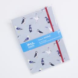 A notebook with elasticated enclosure with a sea bird design