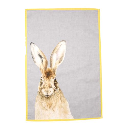Tea towel featuring a portrait of a hare