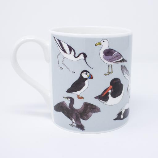 Mug with bird design - sea birds with a grey background