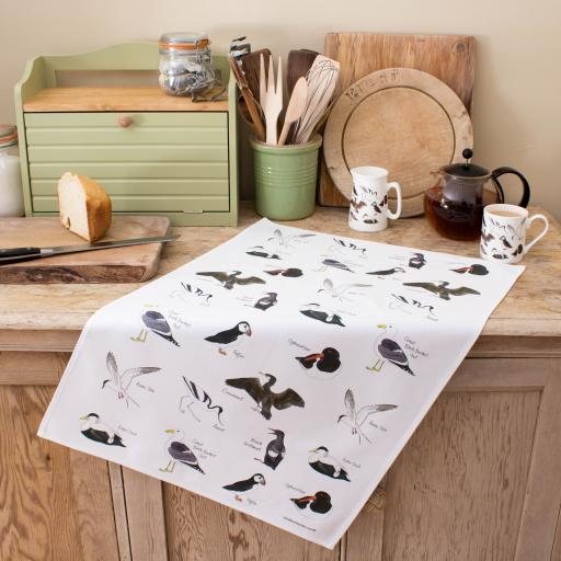 tea towel with sea birds design