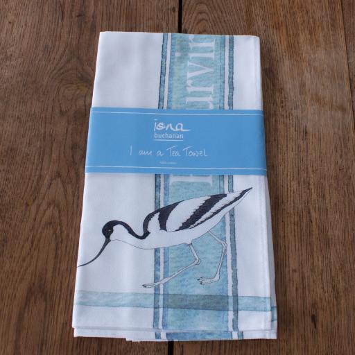 tea towel with Avocet design in packaging